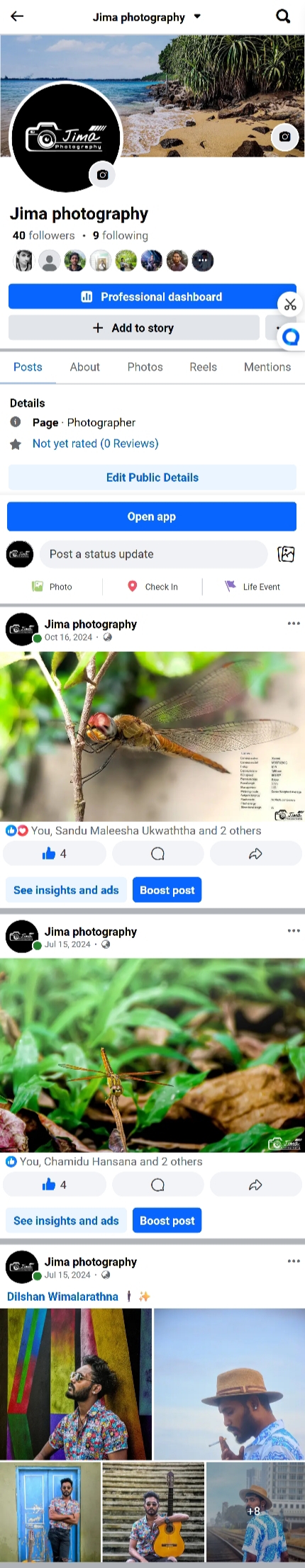 Screenshot of my Jima Photography Facebook page